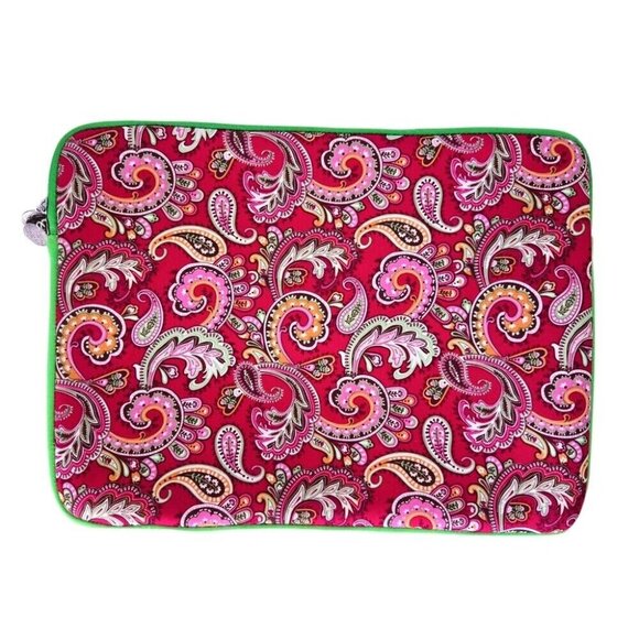 NWOT Tri Coastal Fuchsia Pink Green Paisley Neoprene 13"/14" Laptop Sleeve Pouch - Picture 1 of 5